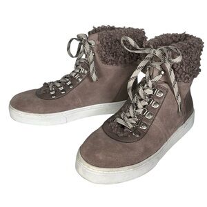 Sam Edelman Gray Ankle Boots Putty Suede Shearling High Tops Sneakers Booties